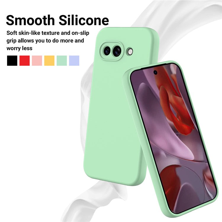 For Google Pixel 9a Case Liquid Silicone Phone Back Cover with Hand Strap - Green