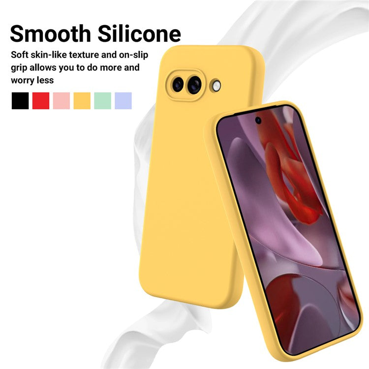 For Google Pixel 9a Case Liquid Silicone Phone Back Cover with Hand Strap - Yellow