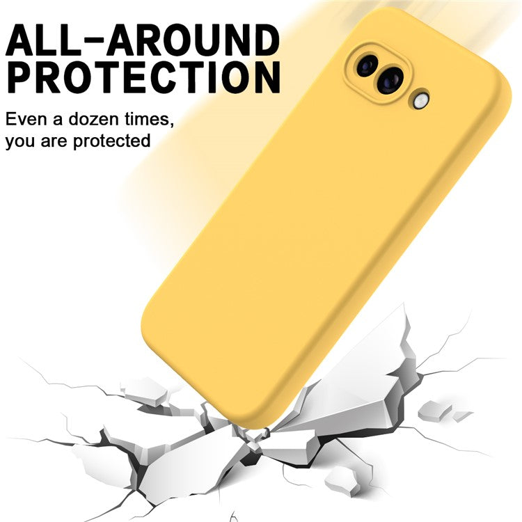 For Google Pixel 9a Case Liquid Silicone Phone Back Cover with Hand Strap - Yellow