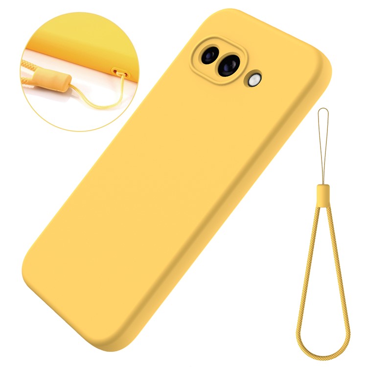 For Google Pixel 9a Case Liquid Silicone Phone Back Cover with Hand Strap - Yellow