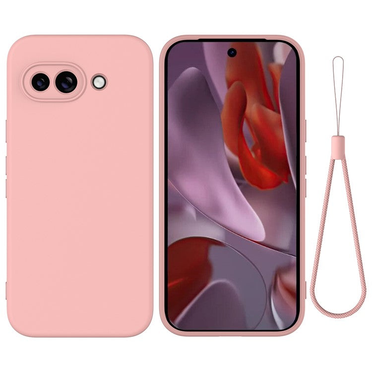 For Google Pixel 9a Case Liquid Silicone Phone Back Cover with Hand Strap - Pink