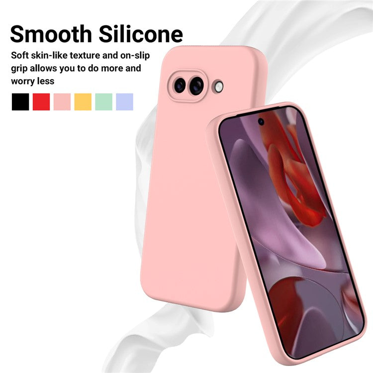 For Google Pixel 9a Case Liquid Silicone Phone Back Cover with Hand Strap - Pink