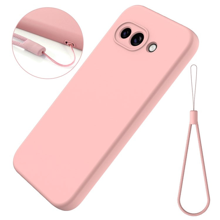 For Google Pixel 9a Case Liquid Silicone Phone Back Cover with Hand Strap - Pink