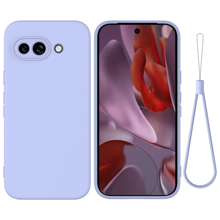 For Google Pixel 9a Case Liquid Silicone Phone Back Cover with Hand Strap - Purple