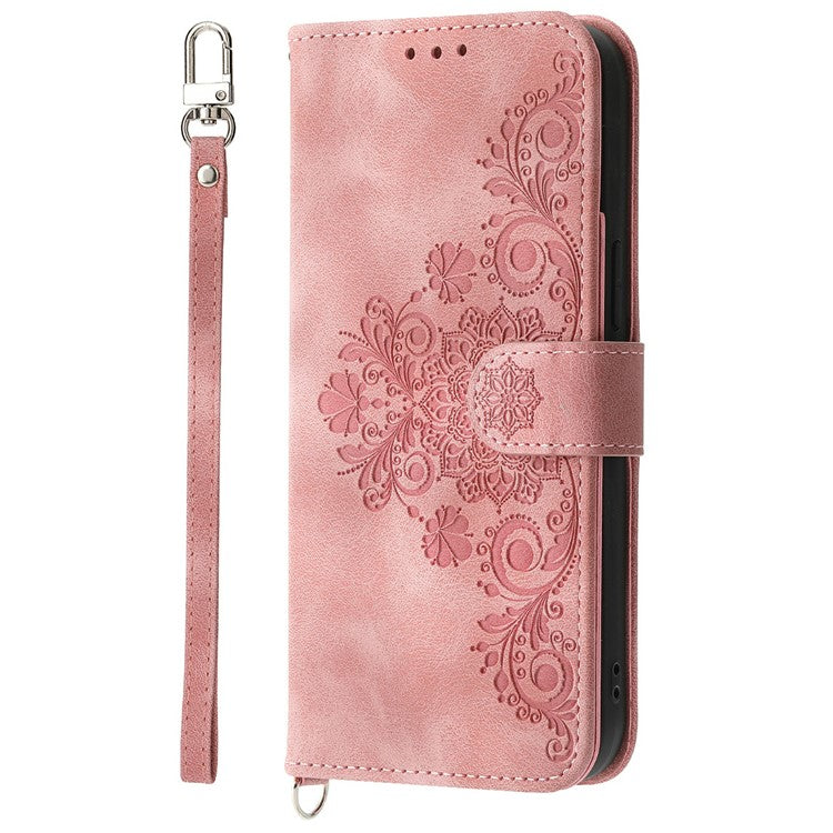 For Google Pixel 9a Case Flower Pattern PU Leather Wallet Phone Cover with Strap - Pink