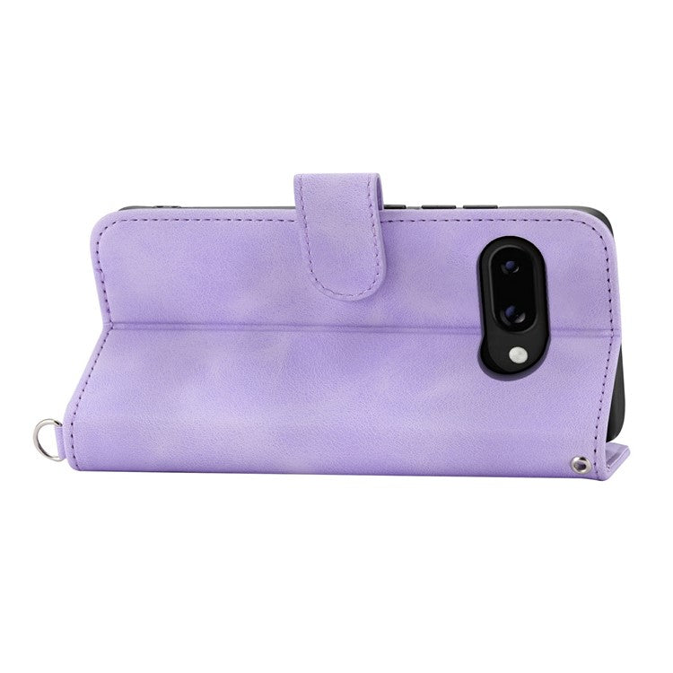 For Google Pixel 9a Case Flower Pattern PU Leather Wallet Phone Cover with Strap - Light Purple