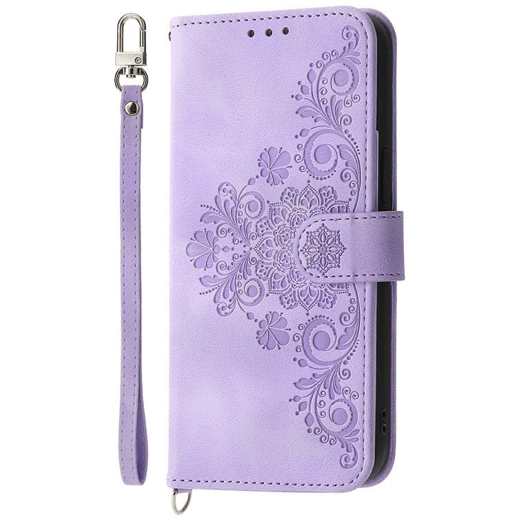 For Google Pixel 9a Case Flower Pattern PU Leather Wallet Phone Cover with Strap - Light Purple