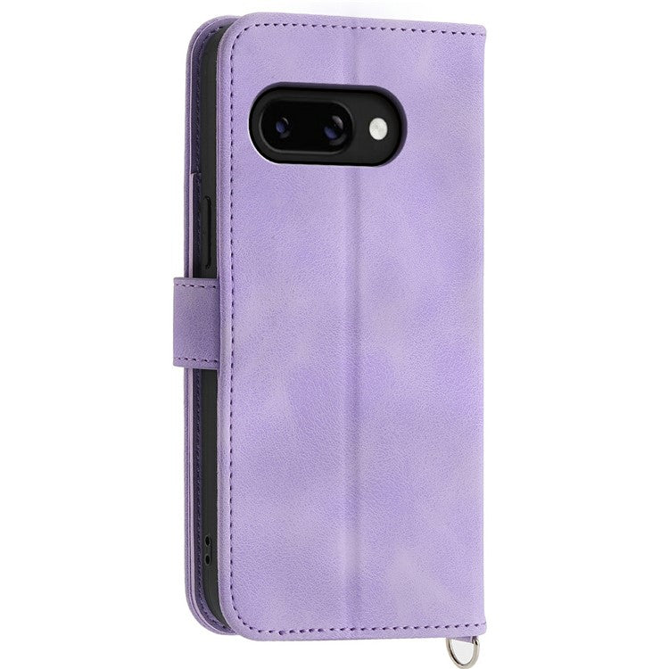 For Google Pixel 9a Case Flower Pattern PU Leather Wallet Phone Cover with Strap - Light Purple