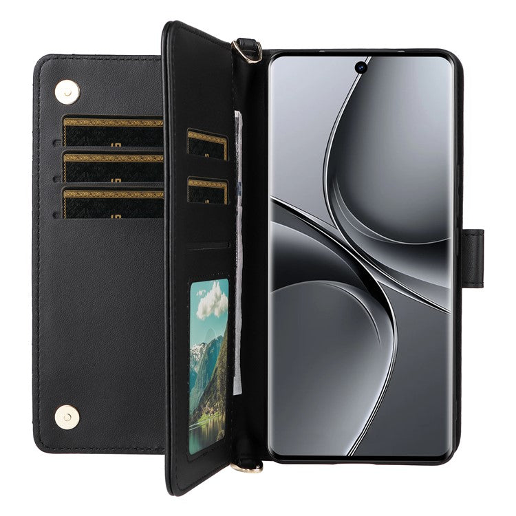 Wallet Phone Case for vivo T3 Ultra 5G  / V40 Pro 5G  / V40 5G  / S19 Pro 5G Leather Cover with Shoulder Strap - Black