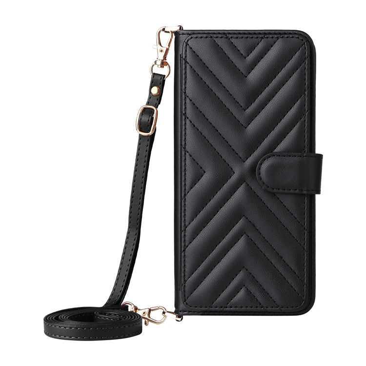 Wallet Phone Case for vivo T3 Ultra 5G  / V40 Pro 5G  / V40 5G  / S19 Pro 5G Leather Cover with Shoulder Strap - Black