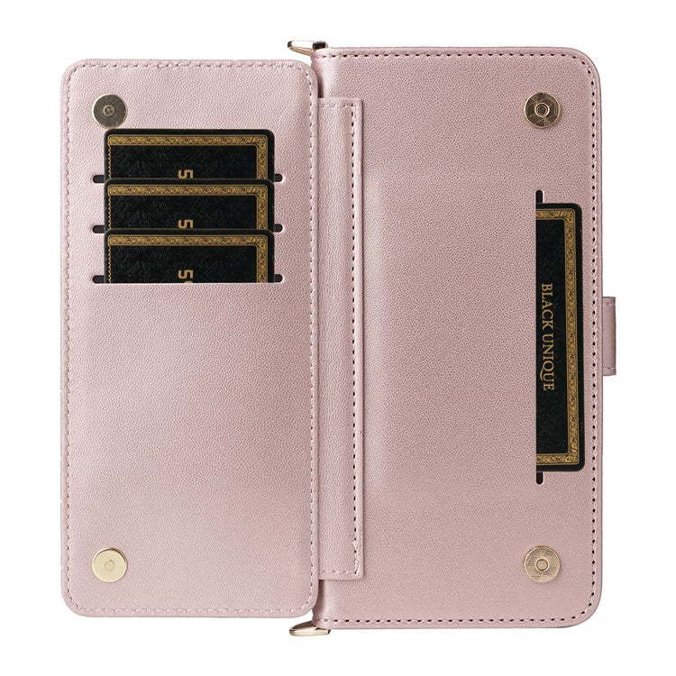 Wallet Phone Case for vivo T3 Ultra 5G  / V40 Pro 5G  / V40 5G  / S19 Pro 5G Leather Cover with Shoulder Strap - Pink