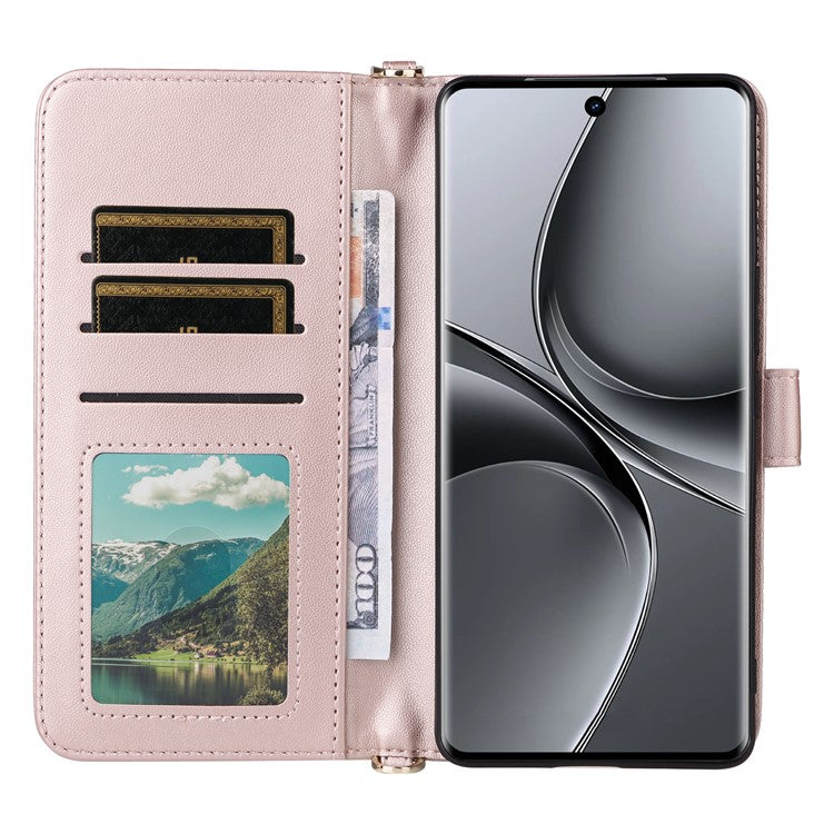 Wallet Phone Case for vivo T3 Ultra 5G  / V40 Pro 5G  / V40 5G  / S19 Pro 5G Leather Cover with Shoulder Strap - Pink