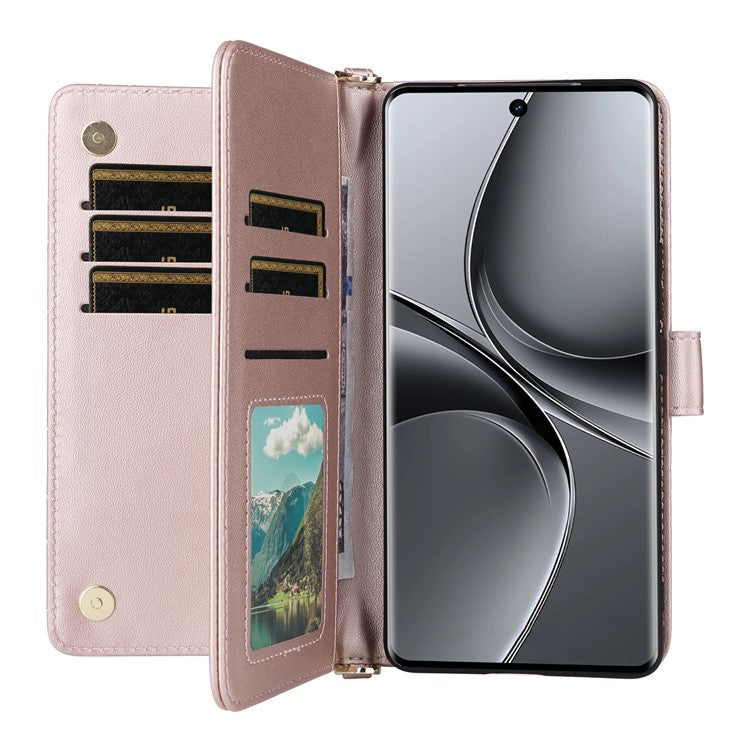 Wallet Phone Case for vivo T3 Ultra 5G  / V40 Pro 5G  / V40 5G  / S19 Pro 5G Leather Cover with Shoulder Strap - Pink