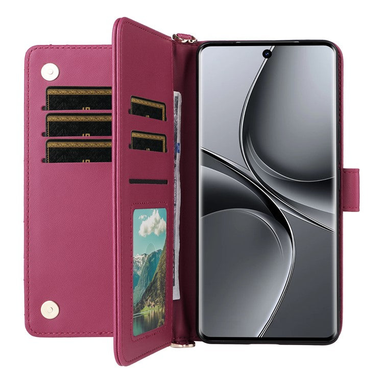 Wallet Phone Case for vivo T3 Ultra 5G  / V40 Pro 5G  / V40 5G  / S19 Pro 5G Leather Cover with Shoulder Strap - Rose