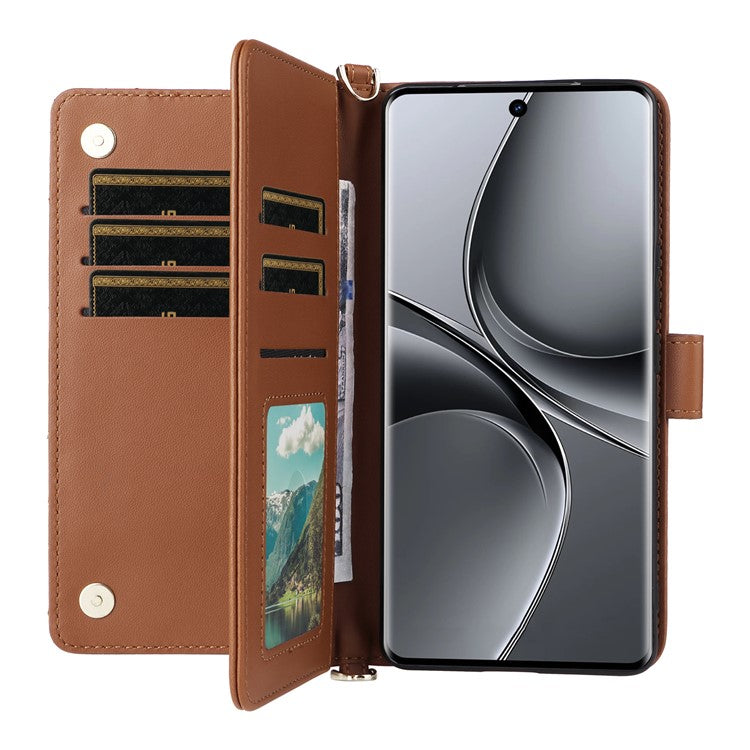 Wallet Phone Case for vivo T3 Ultra 5G  / V40 Pro 5G  / V40 5G  / S19 Pro 5G Leather Cover with Shoulder Strap - Brown