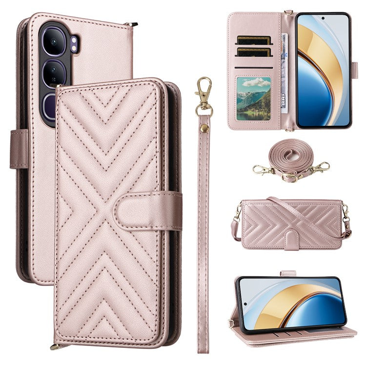 Wallet Phone Case for vivo Y300 5G / Y200 5G / V40 Lite (Indonesia) 5G / 4G Leather Cover with Shoulder Strap - Pink