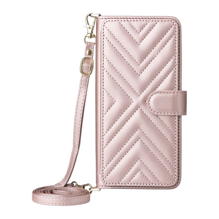 Wallet Phone Case for vivo Y300 5G / Y200 5G / V40 Lite (Indonesia) 5G / 4G Leather Cover with Shoulder Strap - Pink