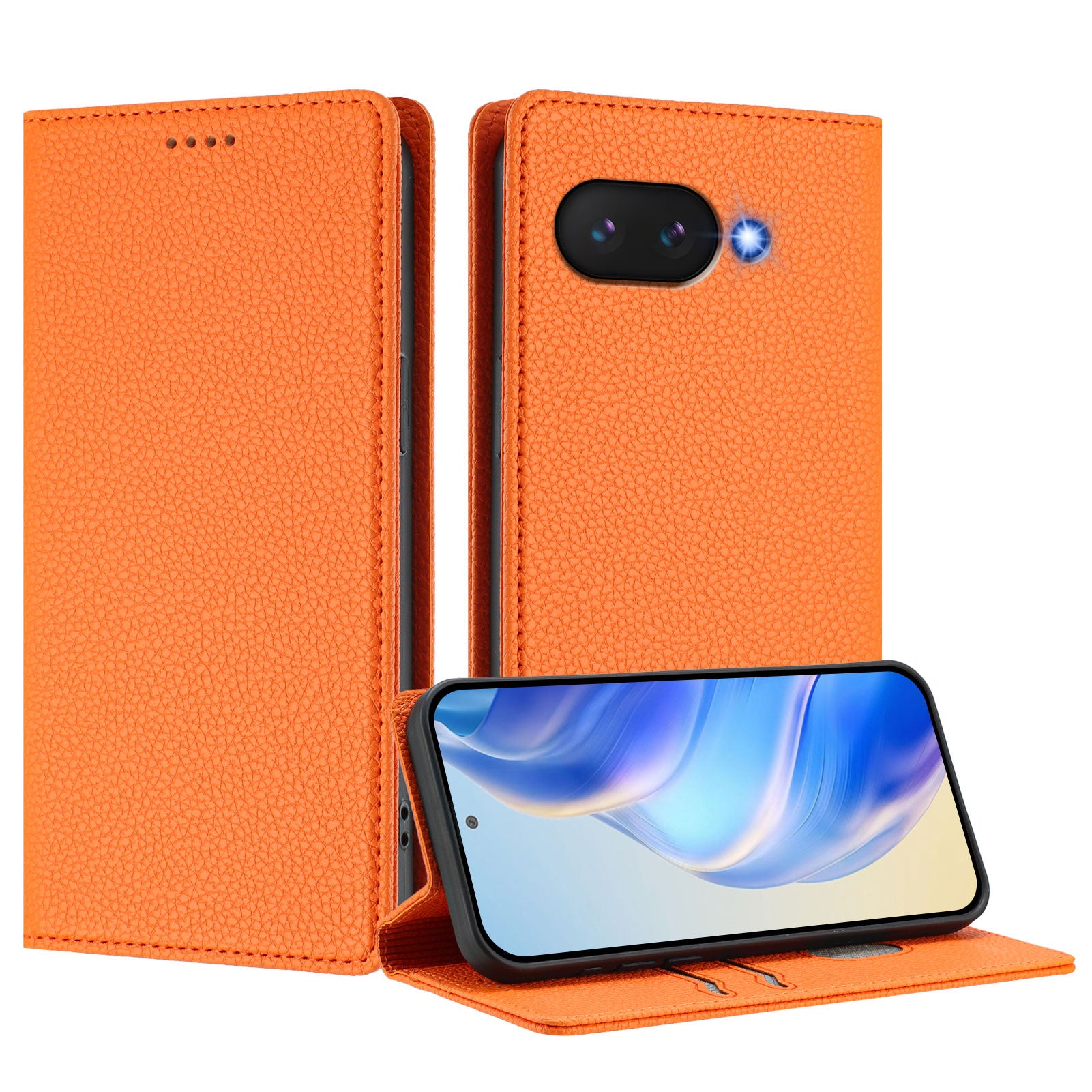 For Google Pixel 9a Wallet Case RFID Blocking Litchi Texture Leather Mobile Cover - Orange