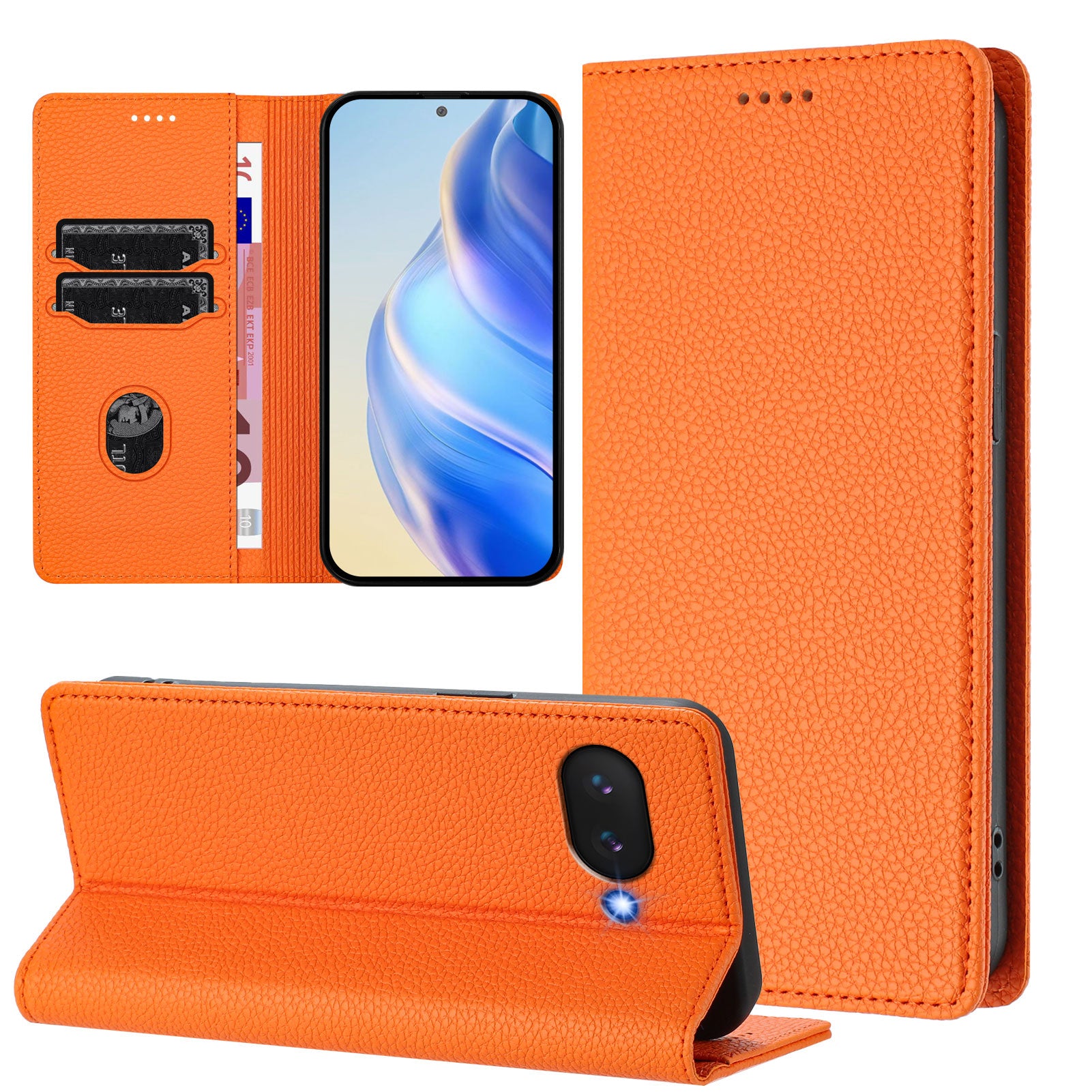 For Google Pixel 9a Wallet Case RFID Blocking Litchi Texture Leather Mobile Cover - Orange