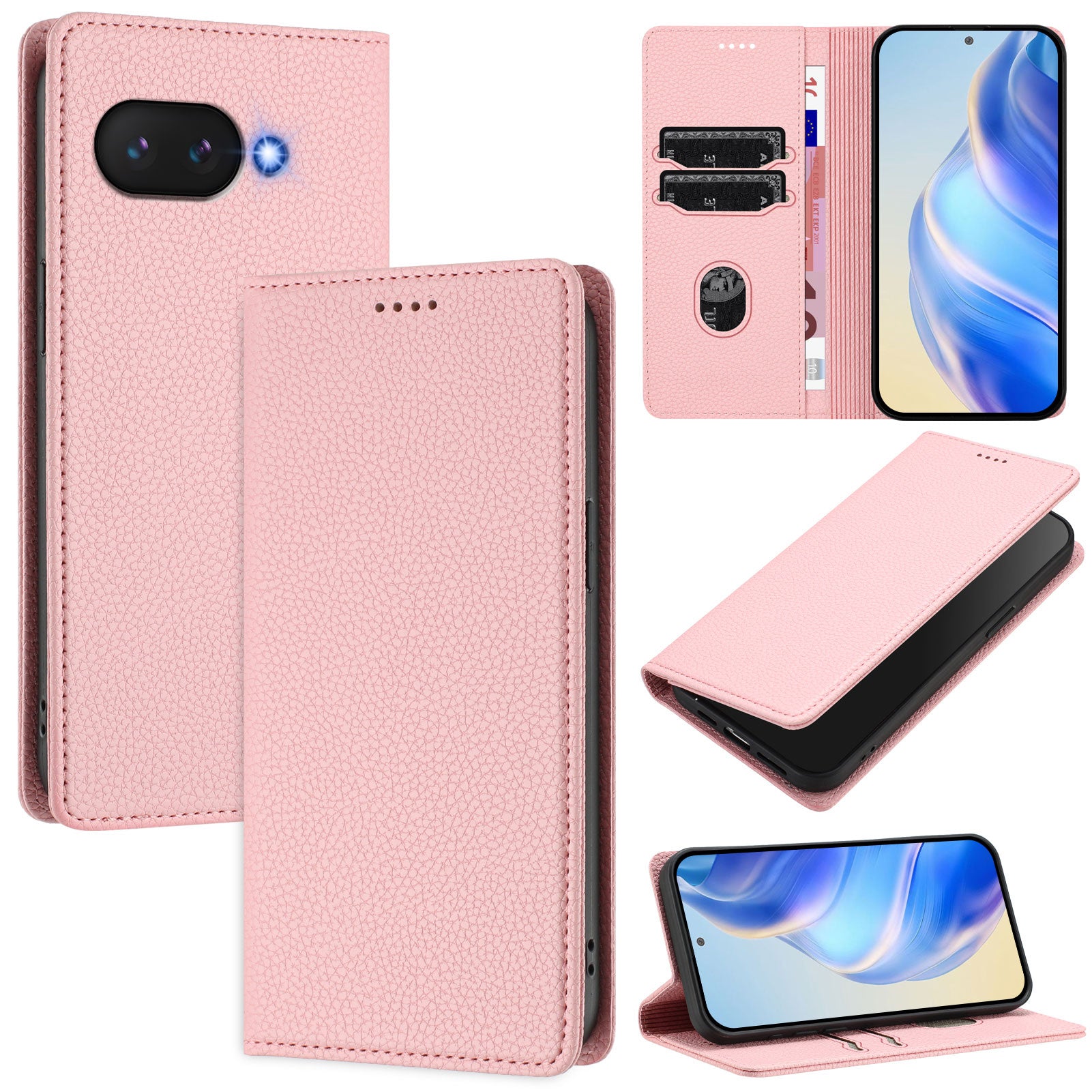 For Google Pixel 9a Wallet Case RFID Blocking Litchi Texture Leather Mobile Cover - Pink