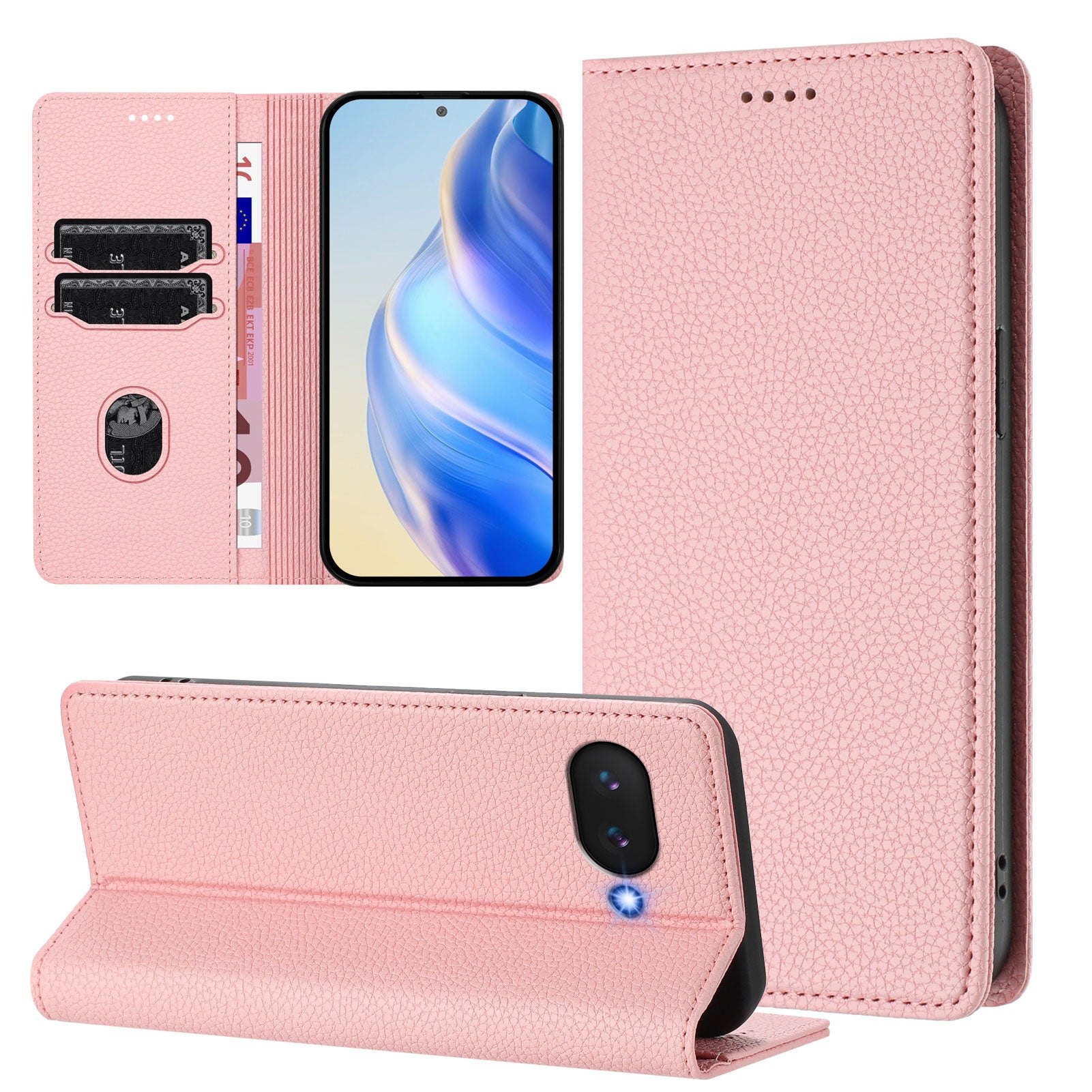 For Google Pixel 9a Wallet Case RFID Blocking Litchi Texture Leather Mobile Cover - Pink