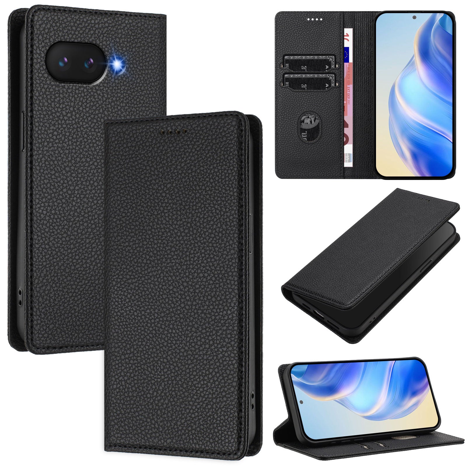 For Google Pixel 9a Wallet Case RFID Blocking Litchi Texture Leather Mobile Cover - Black