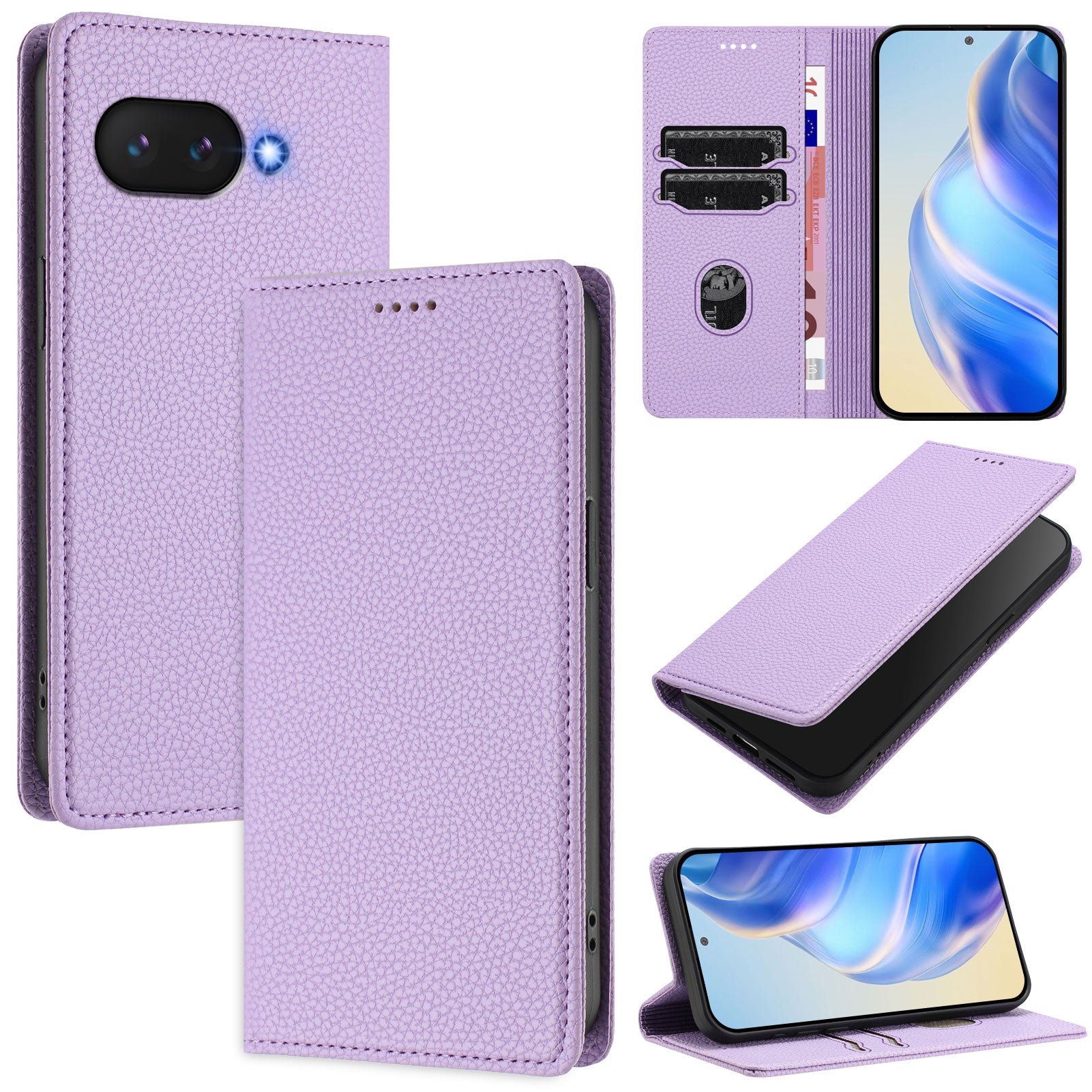 For Google Pixel 9a Wallet Case RFID Blocking Litchi Texture Leather Mobile Cover - Light Purple