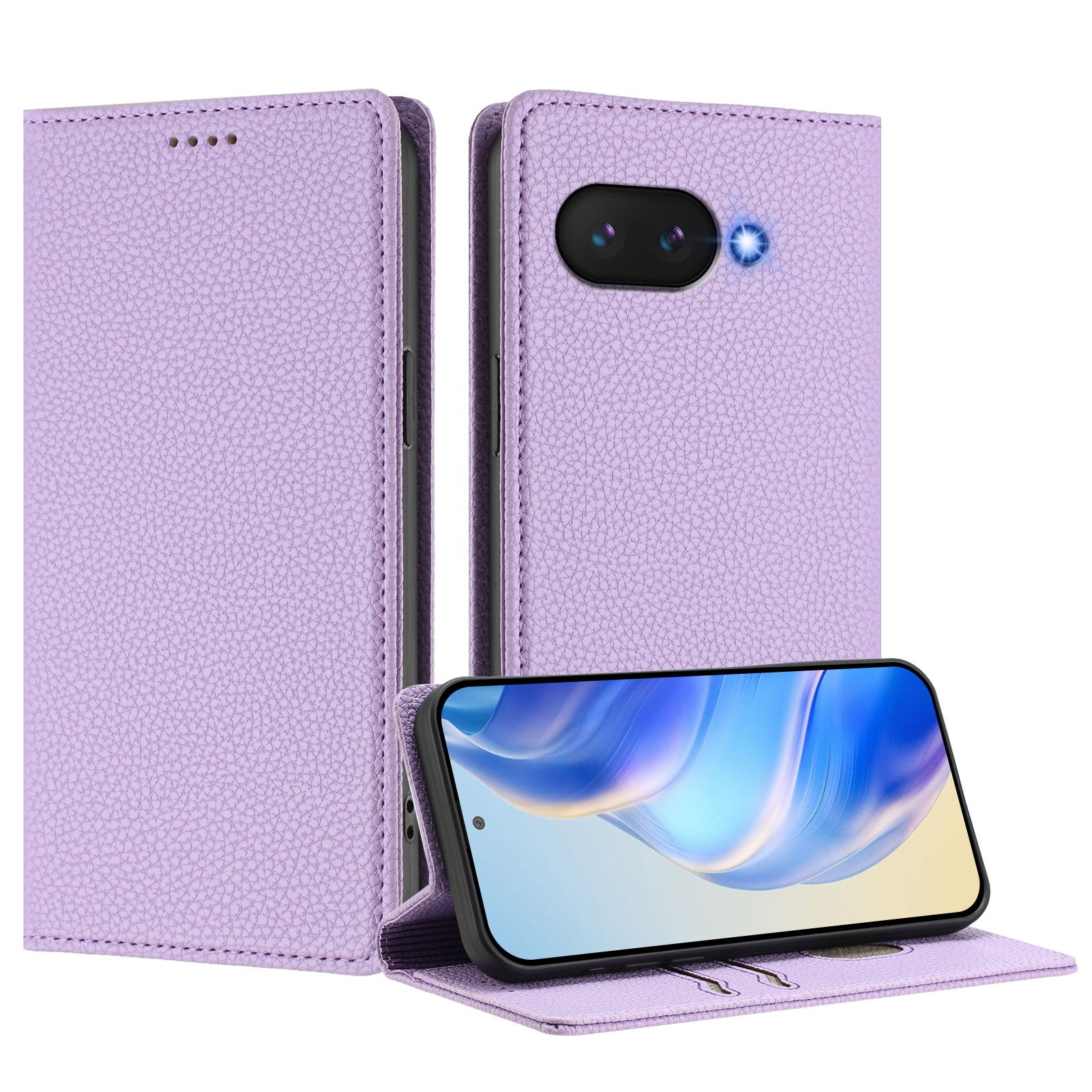 For Google Pixel 9a Wallet Case RFID Blocking Litchi Texture Leather Mobile Cover - Light Purple