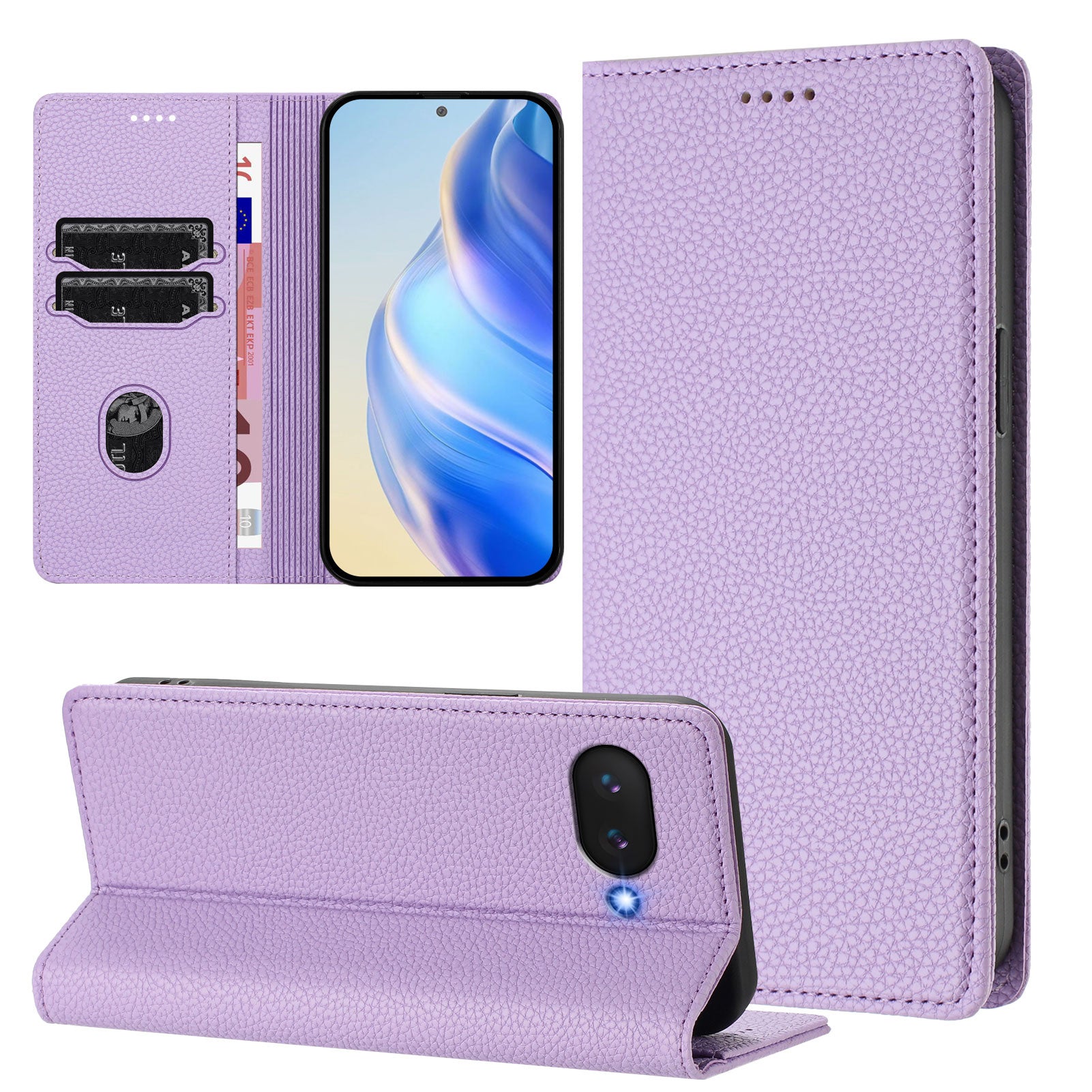 For Google Pixel 9a Wallet Case RFID Blocking Litchi Texture Leather Mobile Cover - Light Purple