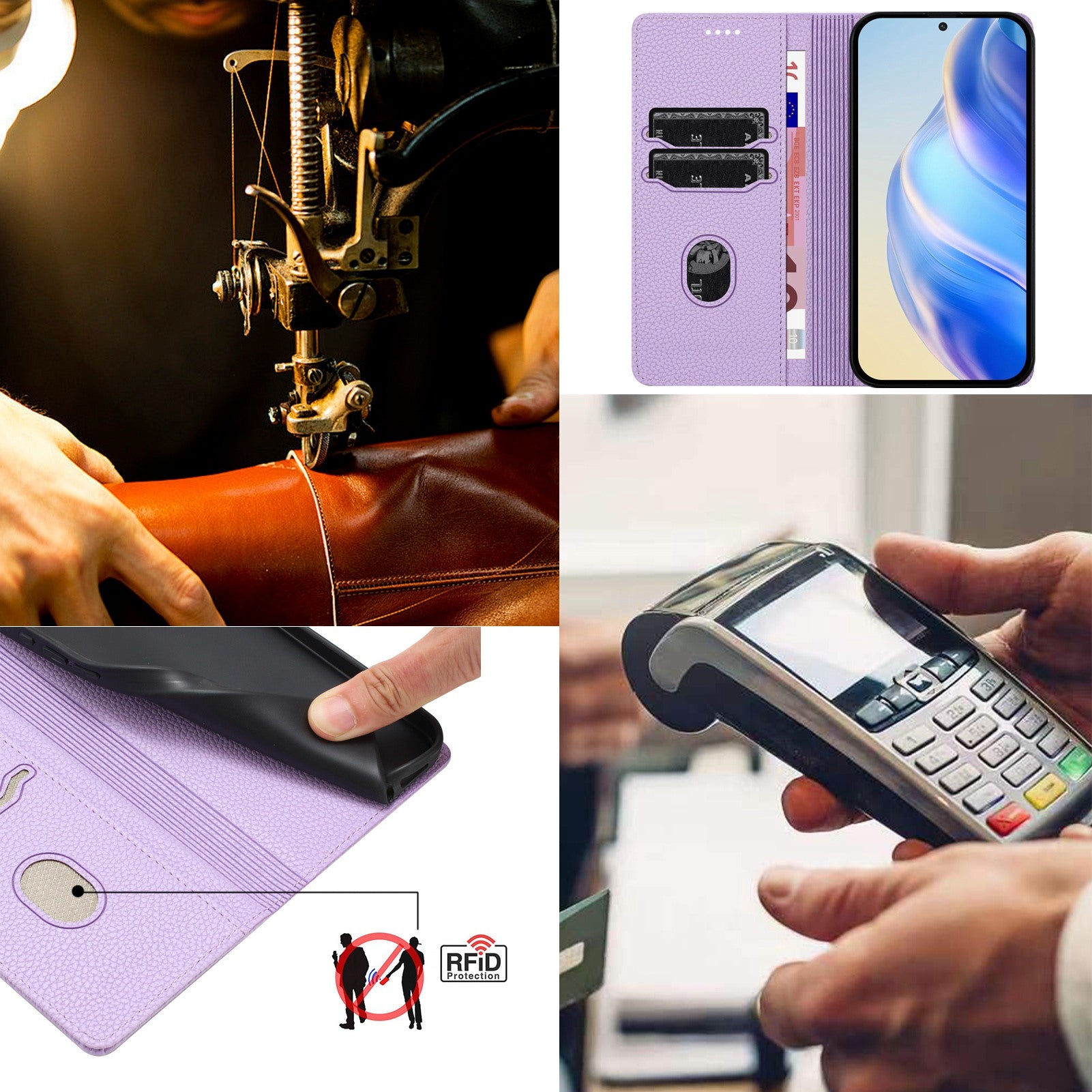 For Google Pixel 9a Wallet Case RFID Blocking Litchi Texture Leather Mobile Cover - Light Purple