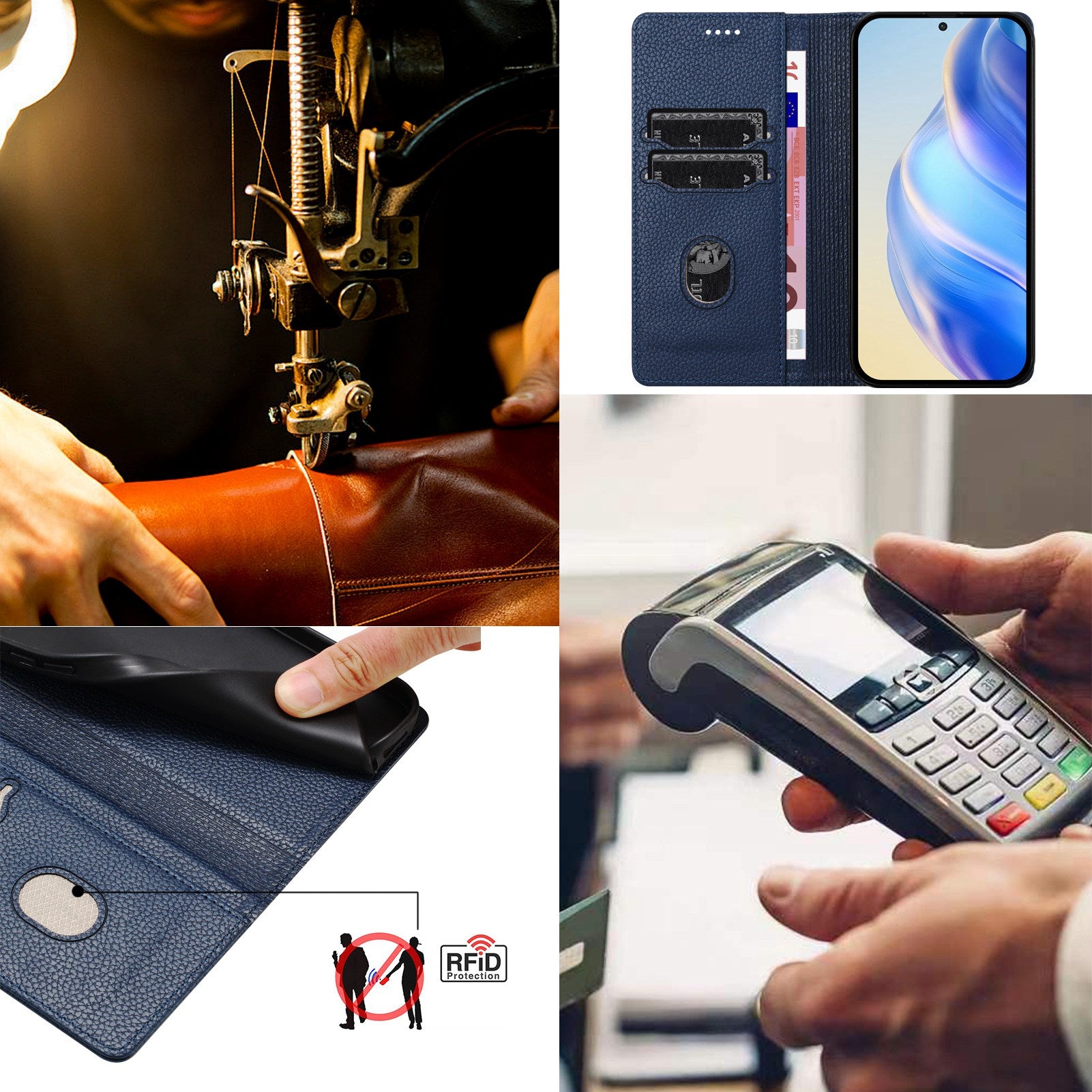 For Google Pixel 9a Wallet Case RFID Blocking Litchi Texture Leather Mobile Cover - Dark Blue