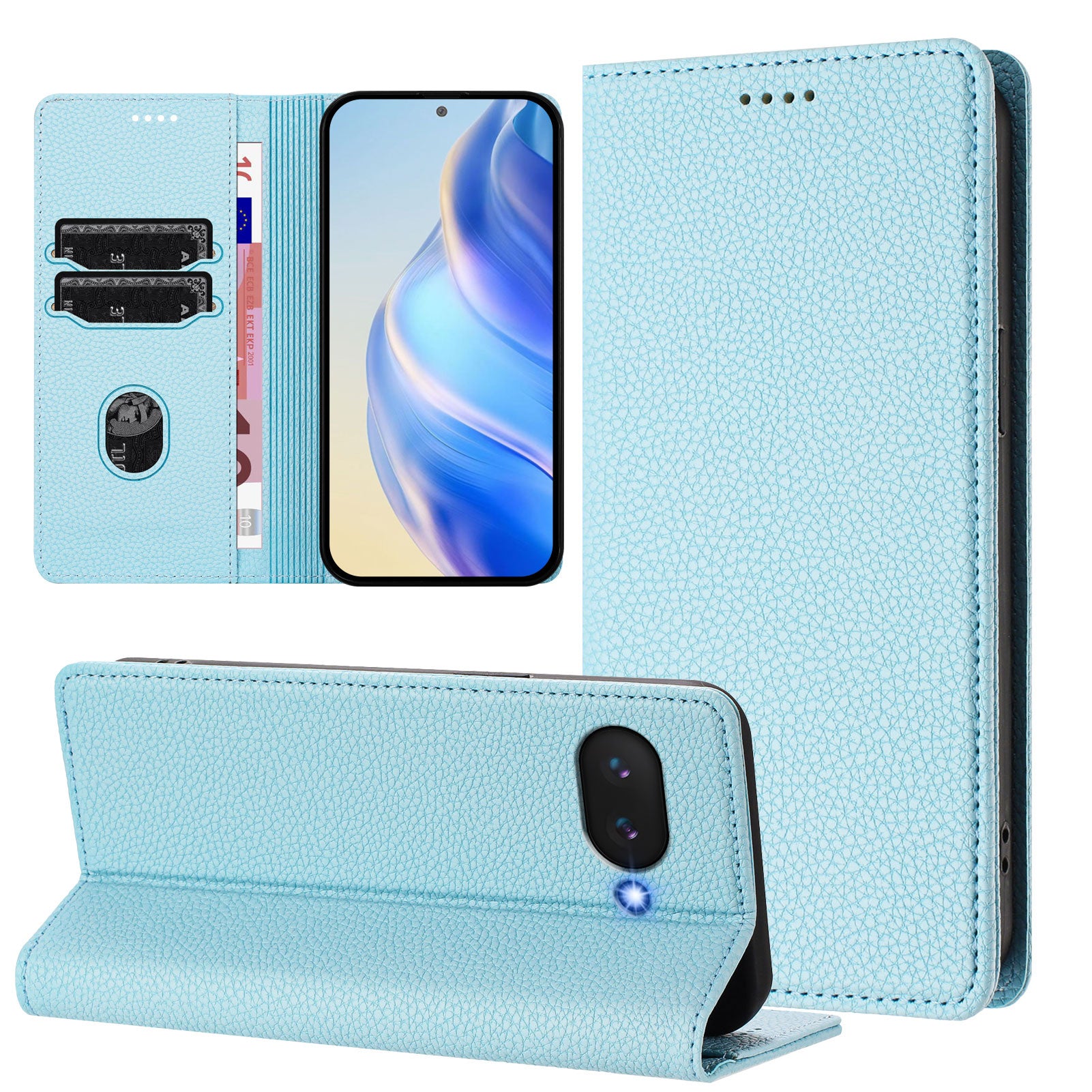 For Google Pixel 9a Wallet Case RFID Blocking Litchi Texture Leather Mobile Cover - Baby Blue