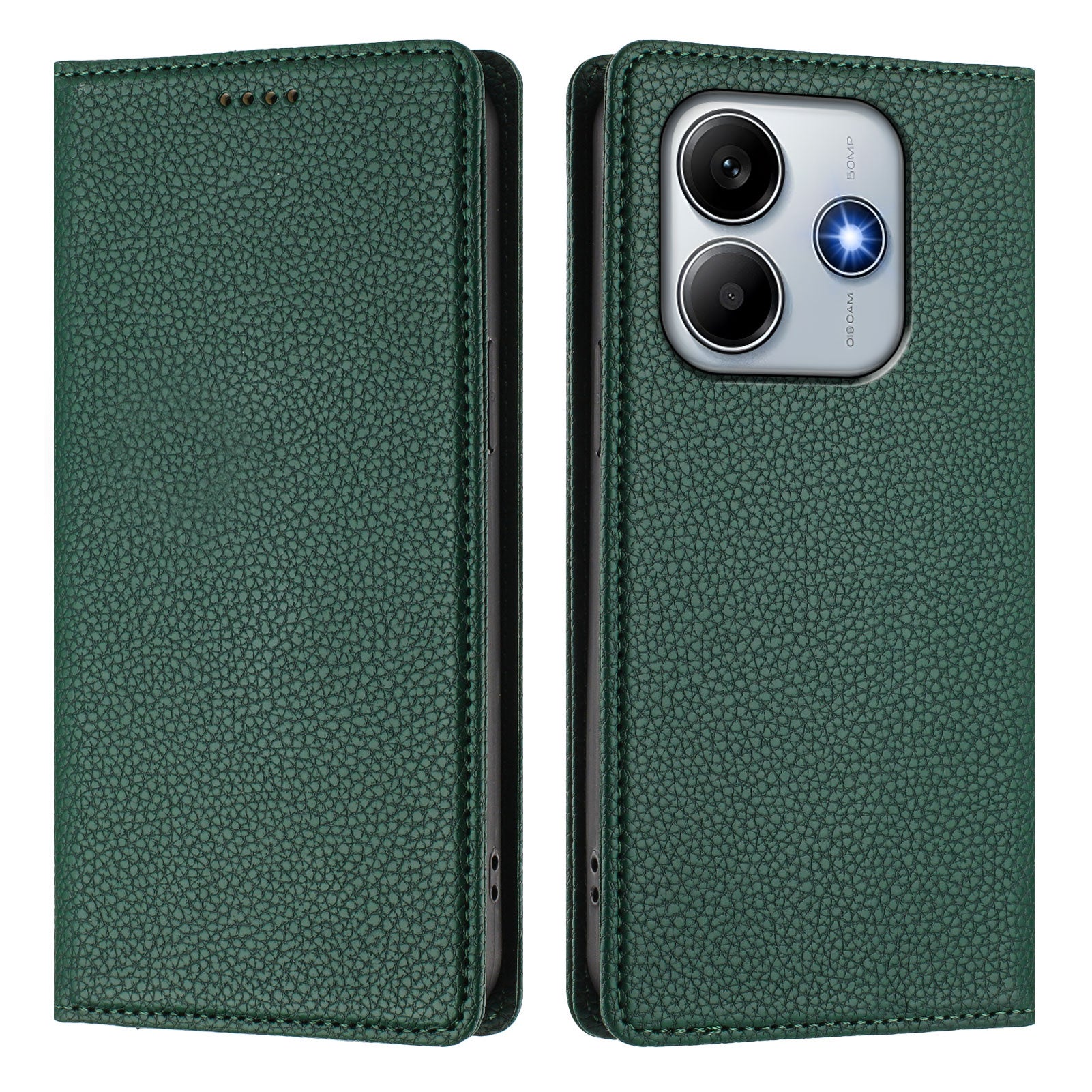 For Xiaomi Redmi Note 14 5G Wallet Case RFID Blocking Litchi Texture Leather Mobile Cover - Dark Green