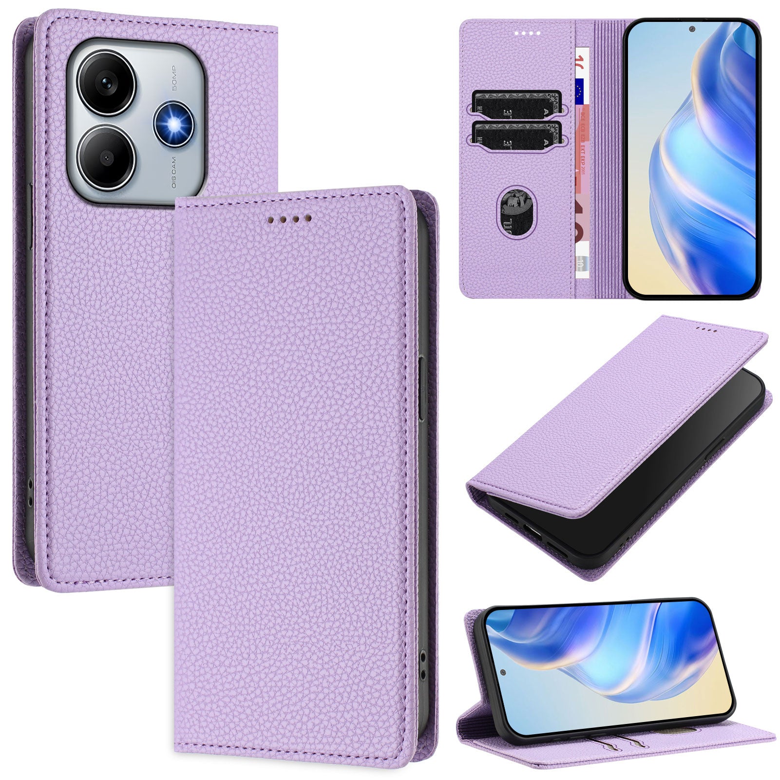 For Xiaomi Redmi Note 14 5G Wallet Case RFID Blocking Litchi Texture Leather Mobile Cover - Light Purple