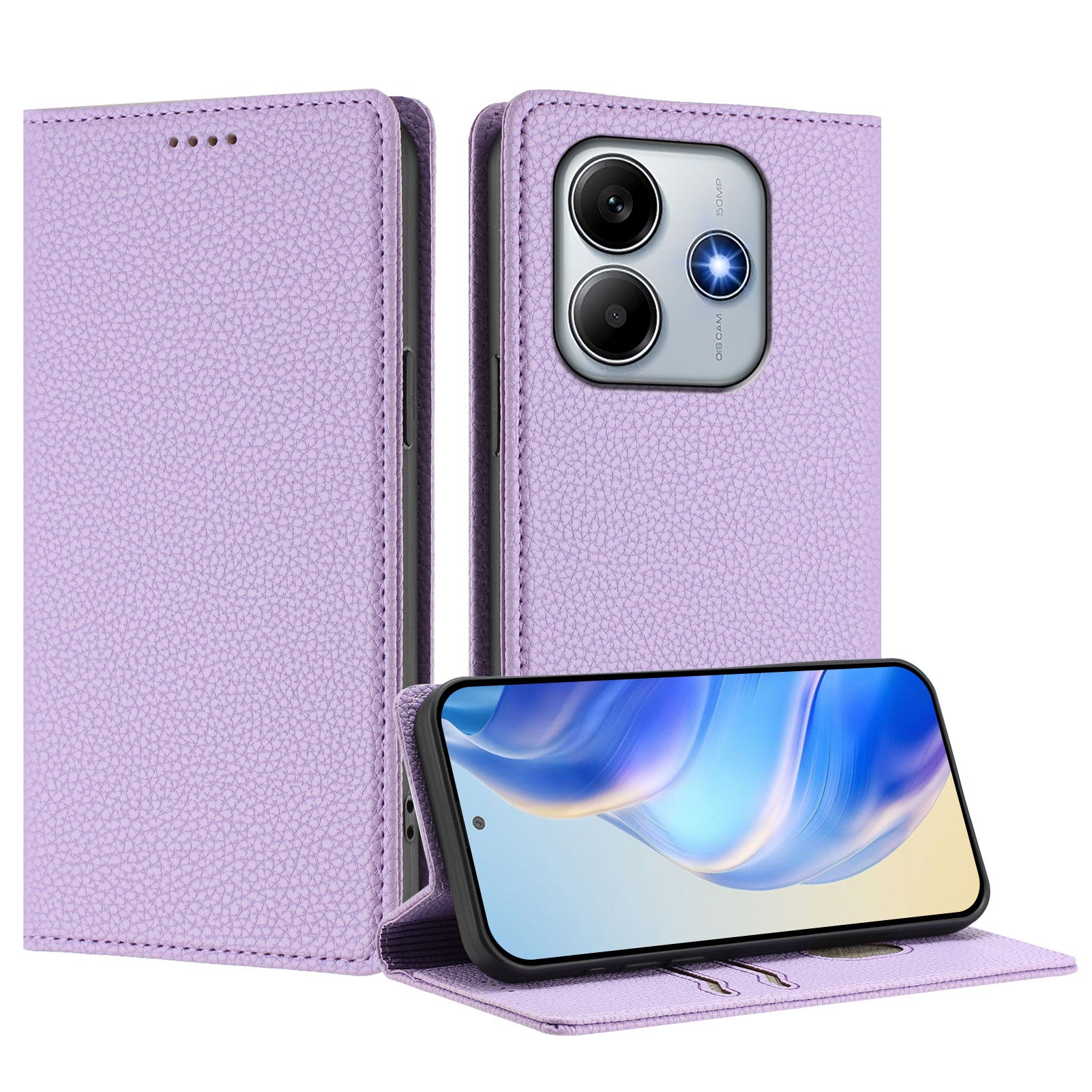 For Xiaomi Redmi Note 14 5G Wallet Case RFID Blocking Litchi Texture Leather Mobile Cover - Light Purple