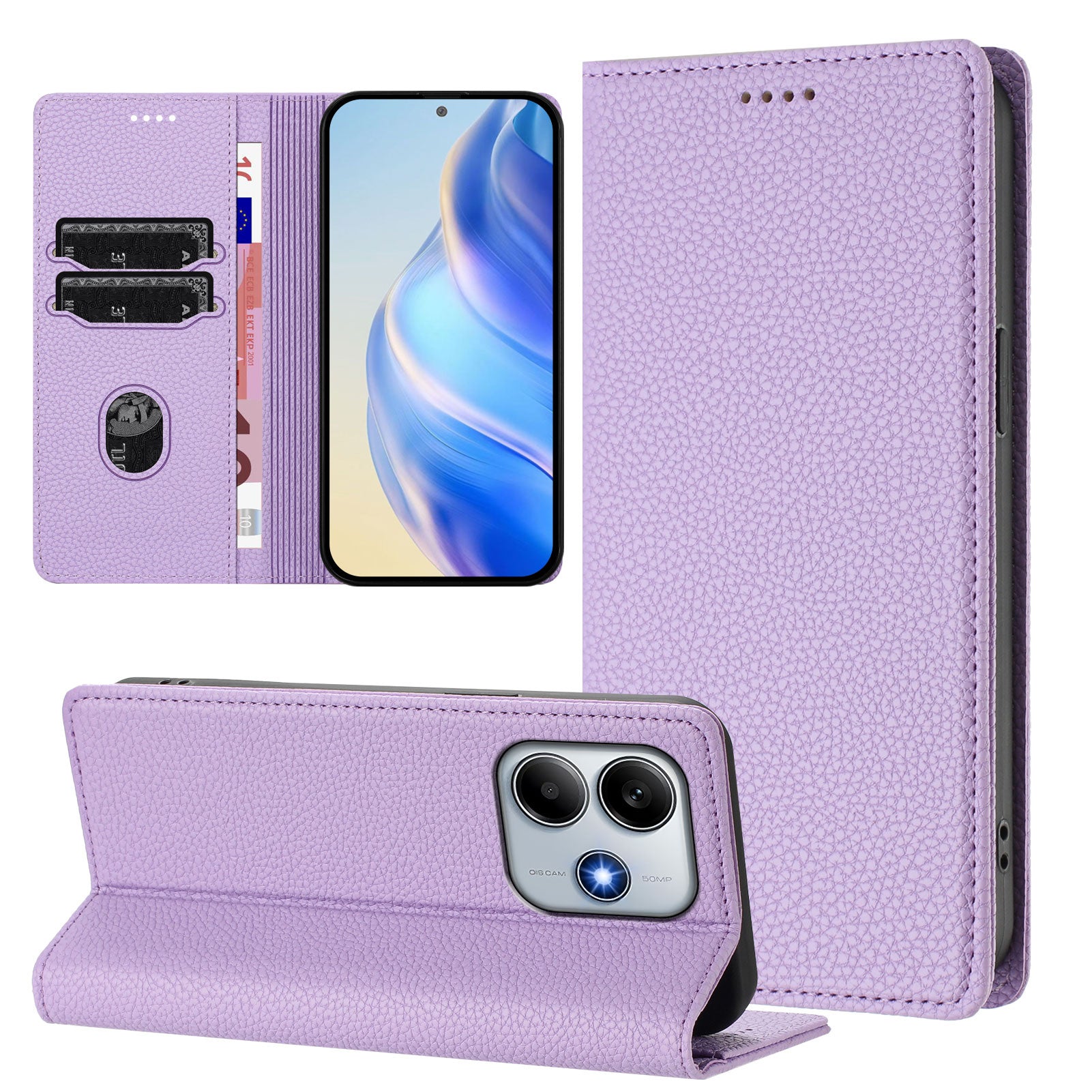 For Xiaomi Redmi Note 14 5G Wallet Case RFID Blocking Litchi Texture Leather Mobile Cover - Light Purple