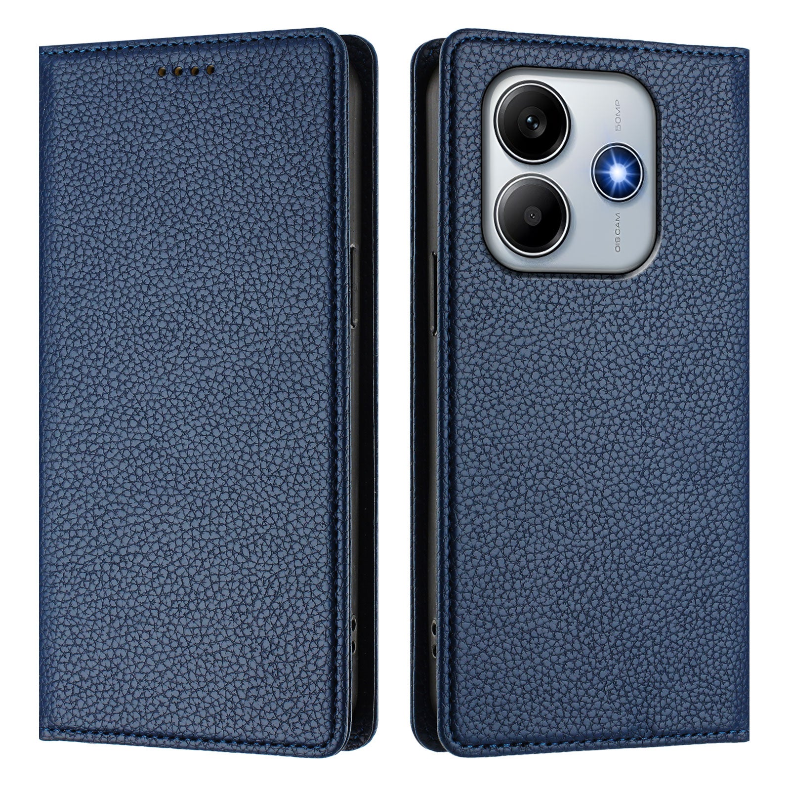 For Xiaomi Redmi Note 14 5G Wallet Case RFID Blocking Litchi Texture Leather Mobile Cover - Dark Blue