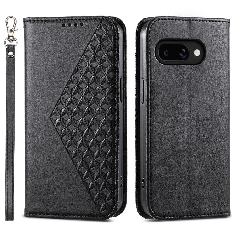 For Google Pixel 9a Case Calf Texture PU Leather Phone Cover with Wallet - Black