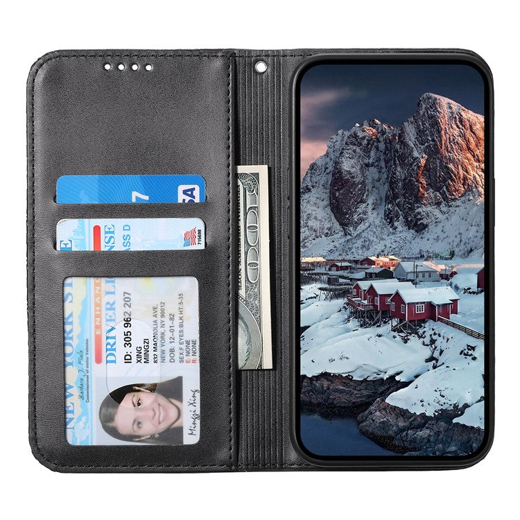 For Google Pixel 9a Case Calf Texture PU Leather Phone Cover with Wallet - Black