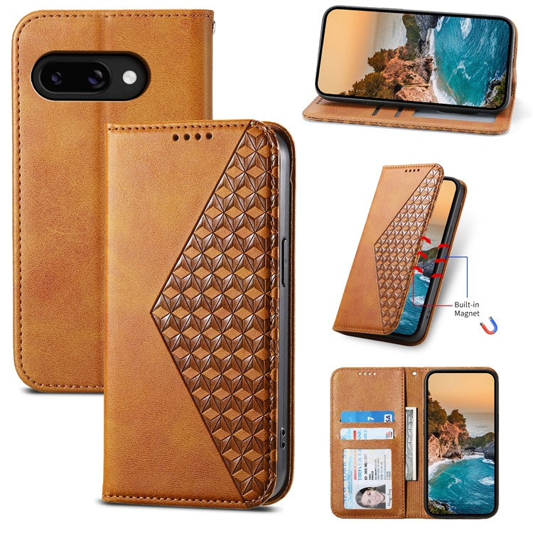 For Google Pixel 9a Case Calf Texture PU Leather Phone Cover with Wallet - Yellow