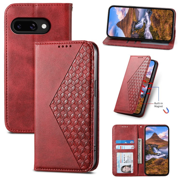 For Google Pixel 9a Case Calf Texture PU Leather Phone Cover with Wallet - Red