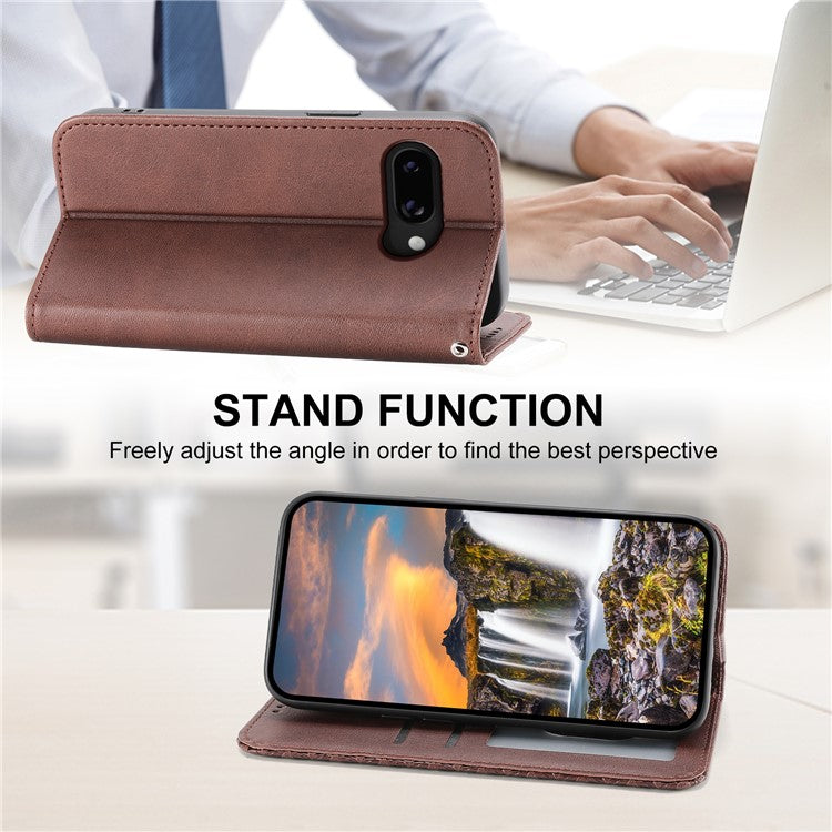 For Google Pixel 9a Case Calf Texture PU Leather Phone Cover with Wallet - Brown