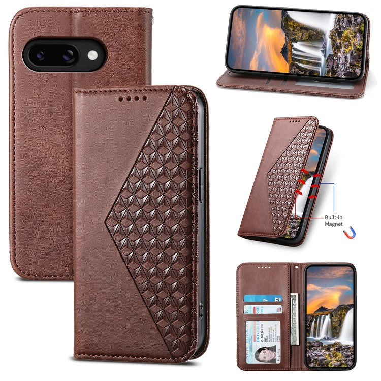 For Google Pixel 9a Case Calf Texture PU Leather Phone Cover with Wallet - Brown