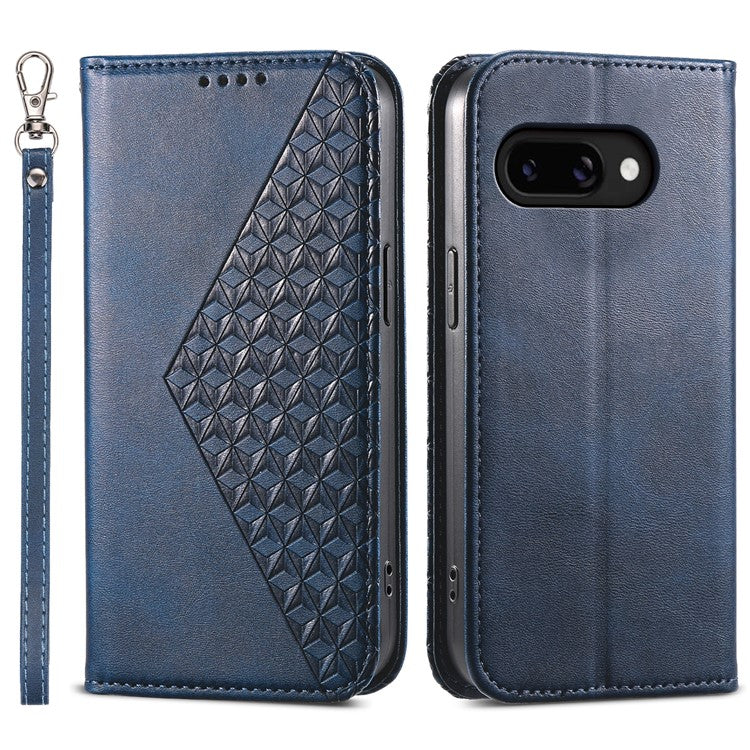 For Google Pixel 9a Case Calf Texture PU Leather Phone Cover with Wallet - Blue