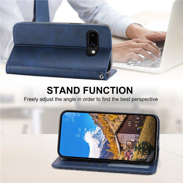 For Google Pixel 9a Case Calf Texture PU Leather Phone Cover with Wallet - Blue