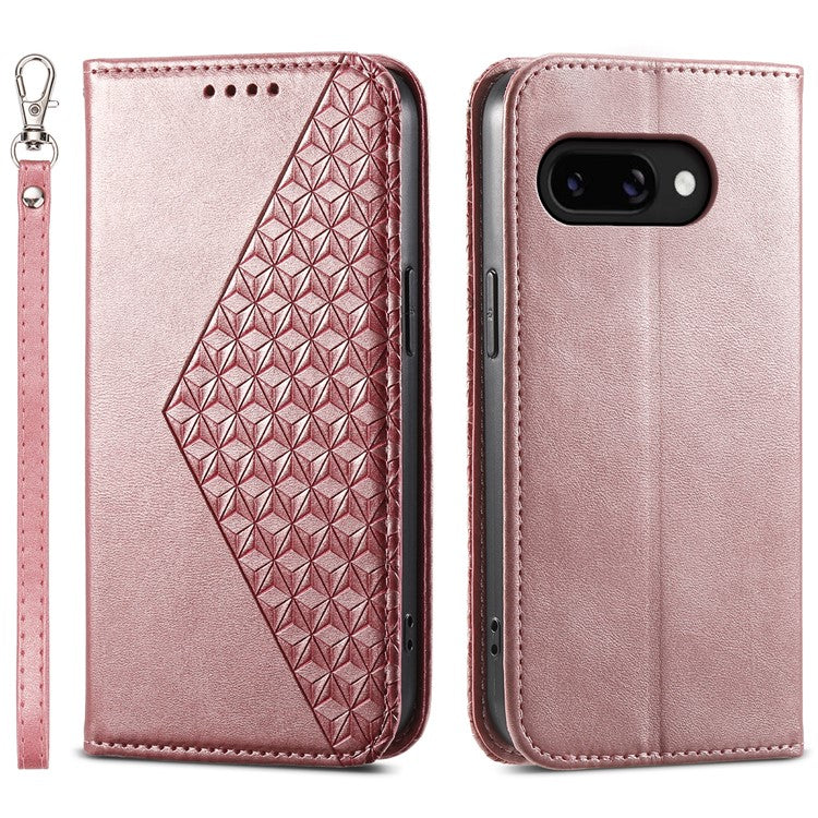 For Google Pixel 9a Case Calf Texture PU Leather Phone Cover with Wallet - Rose Gold