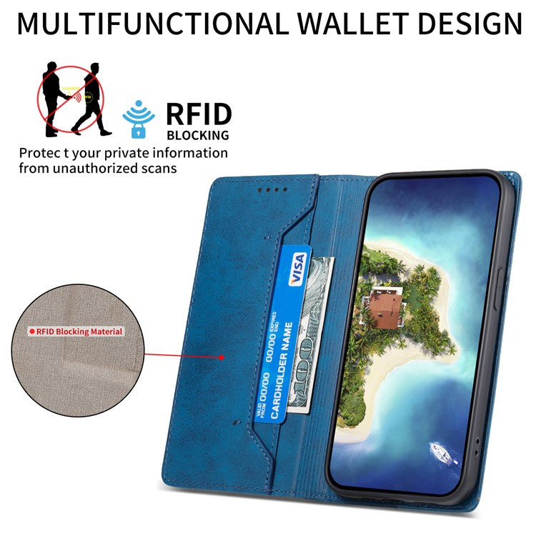 DF-05 For Samsung Galaxy A56 5G Wallet Case RFID Blocking PU Leather Phone Cover - Blue