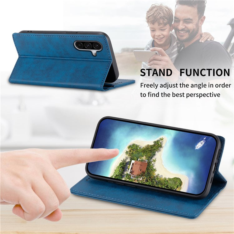 DF-05 For Samsung Galaxy A56 5G Wallet Case RFID Blocking PU Leather Phone Cover - Blue