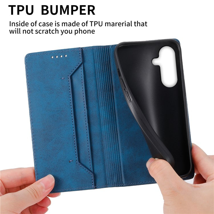 DF-05 For Samsung Galaxy A56 5G Wallet Case RFID Blocking PU Leather Phone Cover - Blue