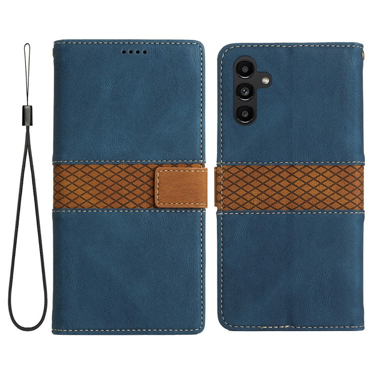 For Samsung Galaxy S25 Leather Case Grid Splicing Stand Wallet Phone Cover - Blue